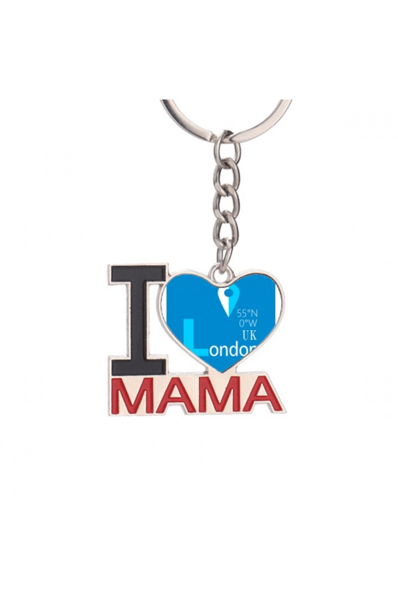 London Geography Coordinates Trave Keychain Metal Keyring Holder Love MAMA Mother