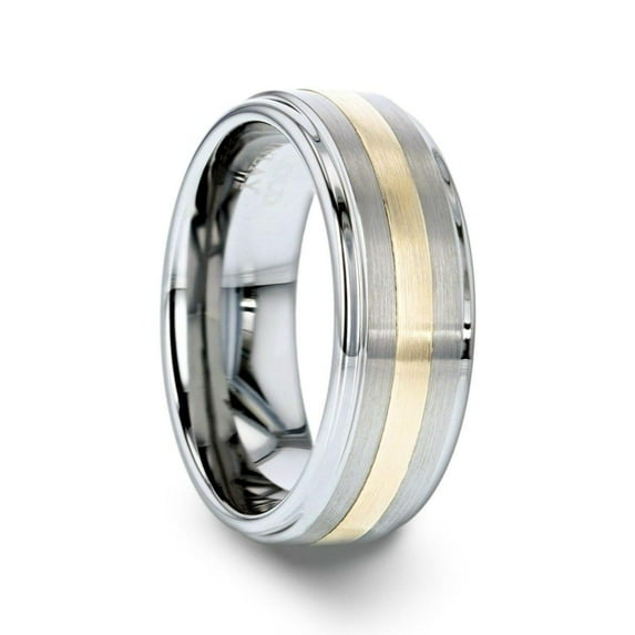 London Gold Inlaid Raised Satin Finish Tungsten Ring