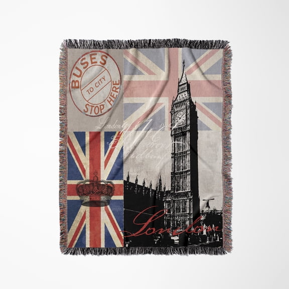 London Great Britain Illustration With Union Jack Flag, Woven Blanket