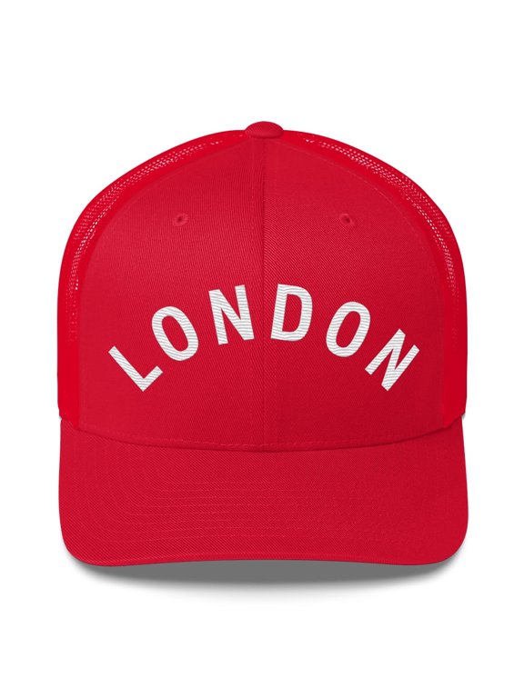 London Hat, Embroidered Trucker Hat Unisex Structured Hat, London Merch (Red)