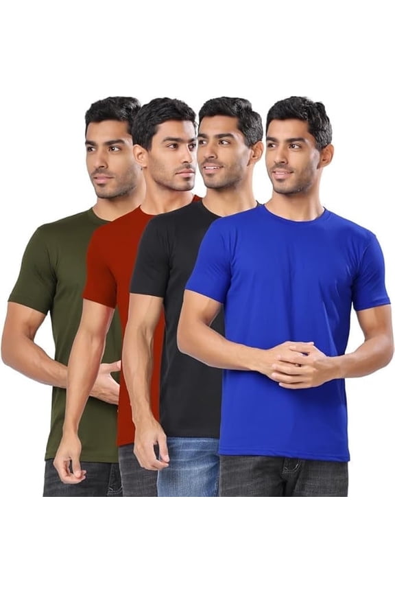 Solid Men Round Neck Half Sleeve Tshirt | Cotton Blend Multicolor T-Shirts - Pack of 4