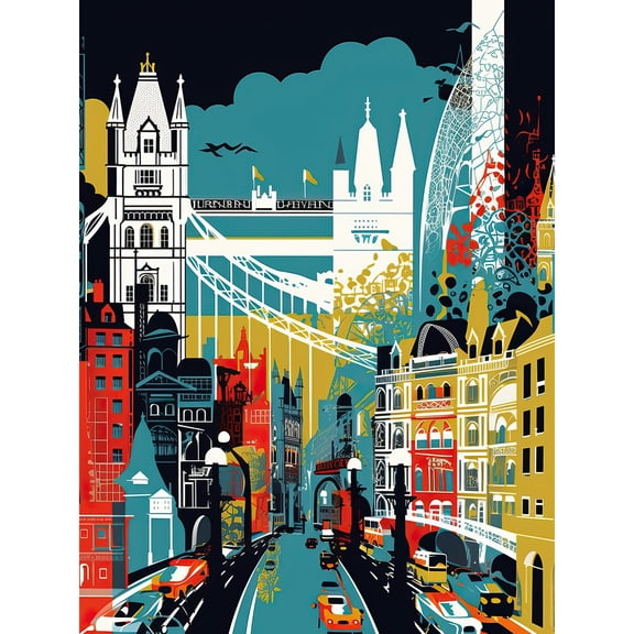 London Iconic Landmarks Modern Abstract Cityscape Extra Large XL Wall Art Poster Print
