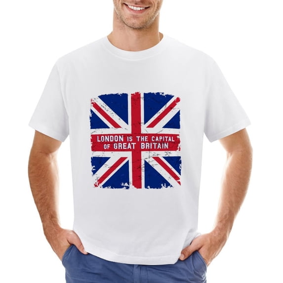 London Is The Capital Of Great Britain UK Flag Men’s Graphic T-shirt Vintage Short Sleeve Sport Tee White XS