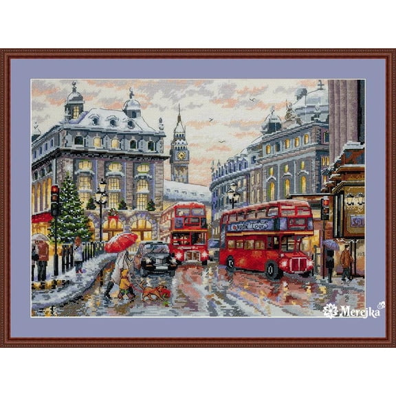 Merejka Counted Cross Stitch Kit for Adults London K-159 | DMC Threads & Zweigart Aida 16 Fabric | 34 Colors | 1216 in (3040 cm)