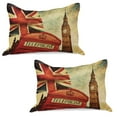 thumbnail image 1 of London Knitted Quilt Pillowcover Set of 2, Vintage Style of London with National Flag UK Britain Old Clock Tower, Standard Queen Pillow Sham Bedroom, 30" x 20", Multicolor, by Ambesonne, 1 of 1