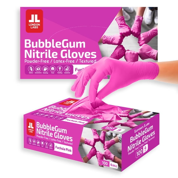 London Labs 4 Mil Disposable Nitrile Gloves, Latex Free & Powder Free Gloves for Esthetician, Nail tech, Cleaning, Cooking & Tattoo - 200ct X-large pink gloves