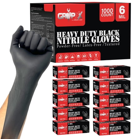 London Labs Heavy-Duty 6 Mil Disposable Nitrile Gloves, Latex-free & Powder-free gloves for Mechanic, Food Prep & Tattoo - 1000ct X-small black gloves