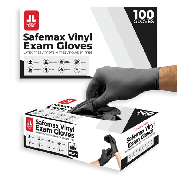 London Labs Black Synthetic Vinyl Exam Gloves Powder Free and Latex Free (Small, 200 Count)
