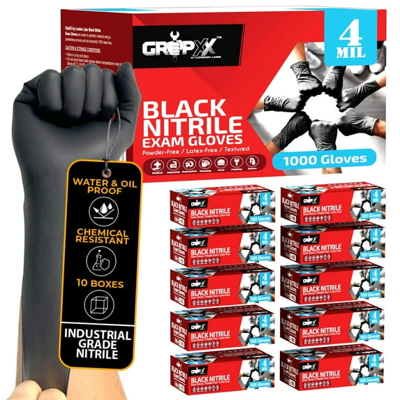 London Labs Disposable Industrial Black Nitrile Gloves 4 Mil Thick 1000 Count Latex Free Powder Free Large