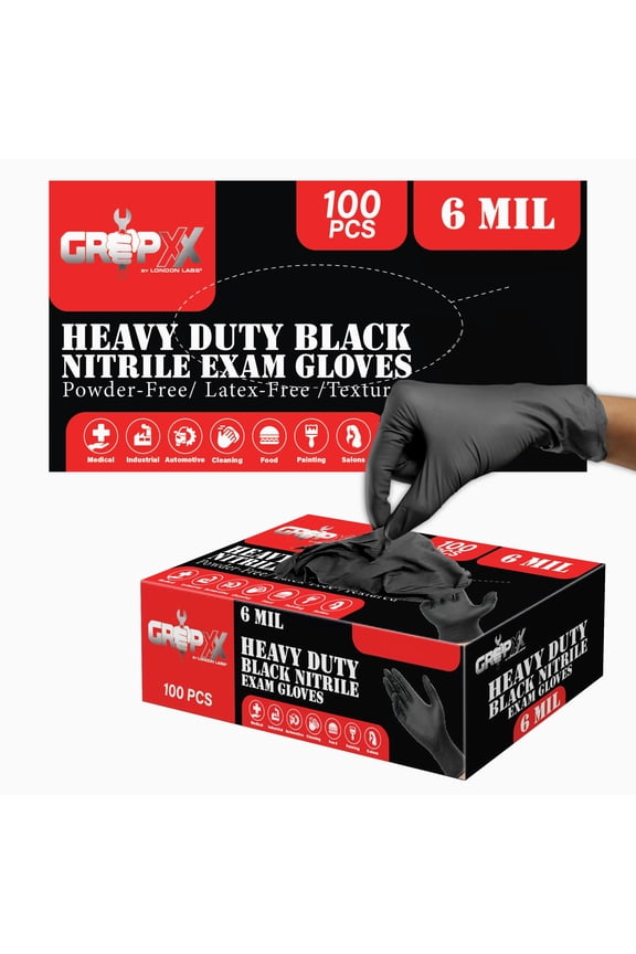 Heavy Duty Black Nitrile Gloves 6Mil Disposable Industrial Powder & Latex Free -XLarge, 200 Count