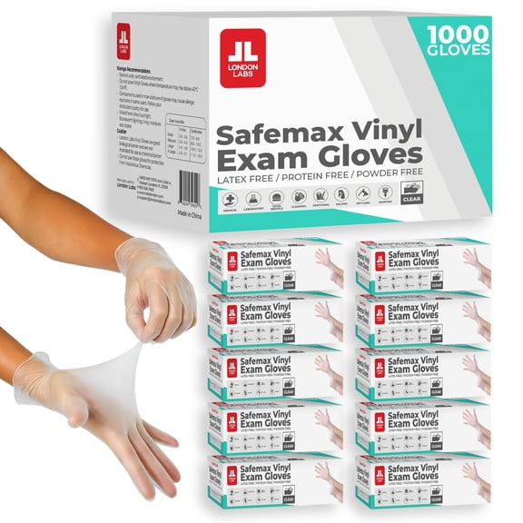 London Labs Medical Examination Vinyl Gloves Powder Free & Latex Free 1000 Count,Large
