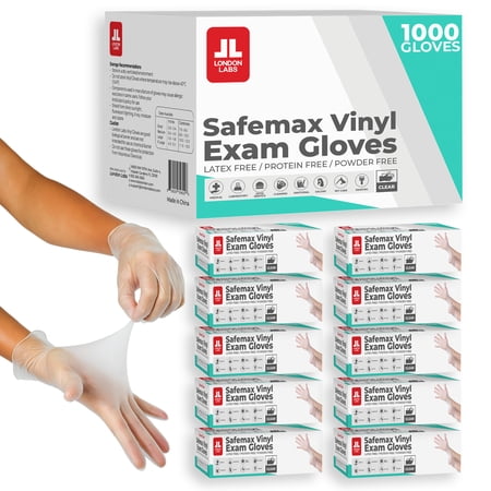 London Labs Medical Examination Vinyl Gloves Powder Free & Latex Free 1000 Count,Medium