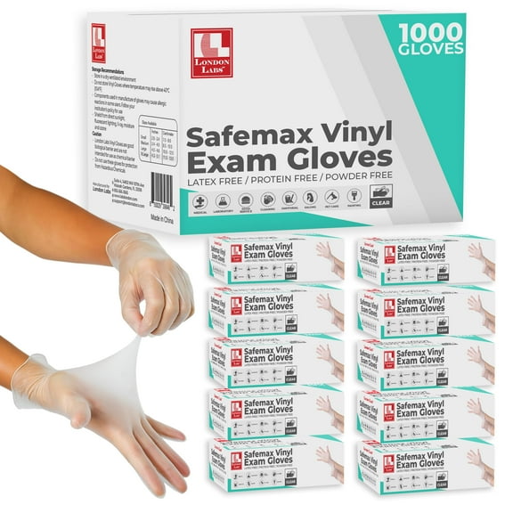 London Labs Medical Examination Vinyl Gloves Powder Free & Latex Free 1000 Count,Small
