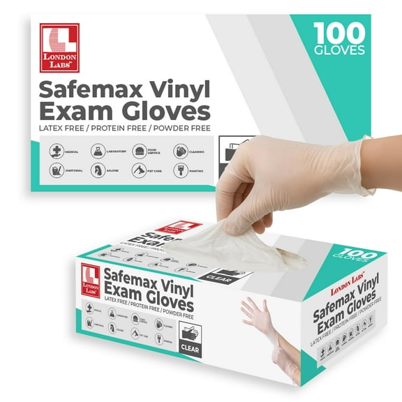 London Labs Medical Examination Vinyl Gloves Powder Free & Latex Free 200 Count,X Large