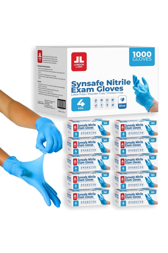 4 Mil Disposable Nitrile Exam Gloves, Latex Free & Powder Free Gloves for Medical, food safe, EMT, Cleaning, Cooking - 1000ct X-small Synsafe blue gloves