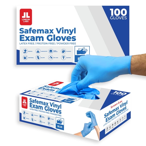 London Labs Synthetic Vinyl Exam Gloves Box of 200 Count,Large