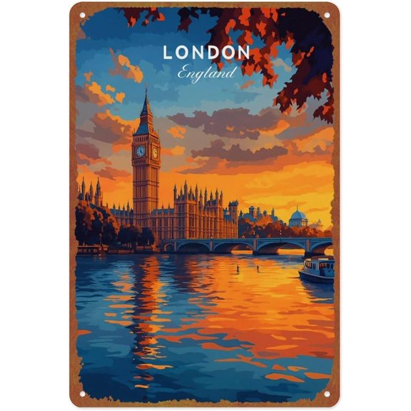 London Landmark Metal Tin Wall Art Sign 12x8 Inch Retro Landscape Dcor Plaque