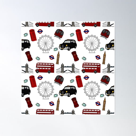 London Landmarks Poster Wall Art, Modern Wall Decor, 16x16 UNFRAMED