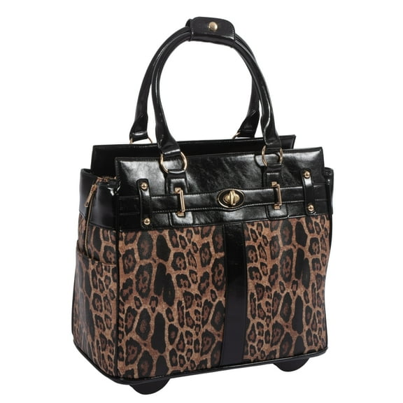 London Leopard Rolling Laptop Bag for Women Computer Case | Fits 13"-17" Laptop | Stylish Business Briefcase for Ladies