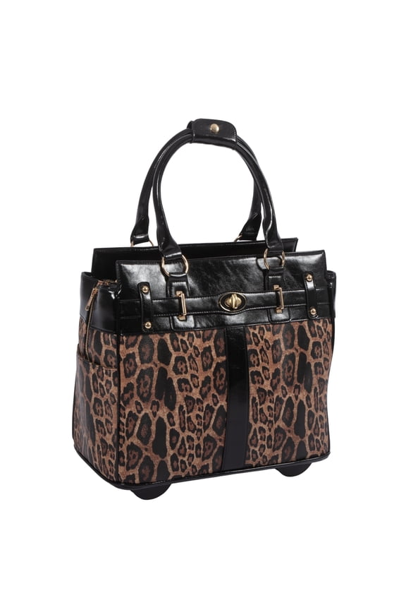 London Leopard Rolling Laptop Bag for Women Computer Case | Fits 13"-17" Laptop | Stylish Business Briefcase for Ladies