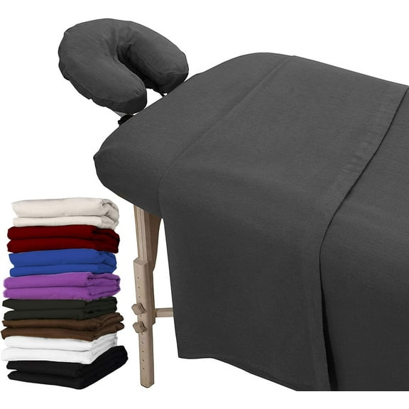 London Linens 3-Pc Massage Table Sheets Set Thick Table Cover, Fitted Sheet & Face Rest Cover, Charcoal