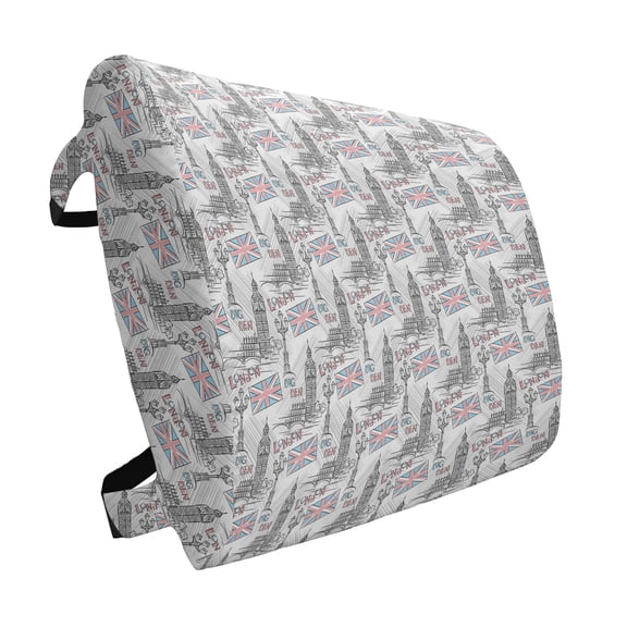 London Lumbar Pillow, Historical Architecture Famous Landmark Big Ben Sketch with United Kingdom Flag, Soft Back Cushion for Office Chairs with Adjustable Straps, 14" x 13", Multicolor, by Ambesonne