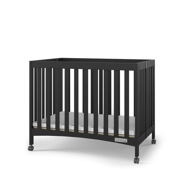 Child Craft London Folding Portable Mini Crib with 2-inch Mattress, Ebony