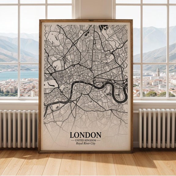 London Minimalist Line City Map Wall Art Decor Unframed Paper Print