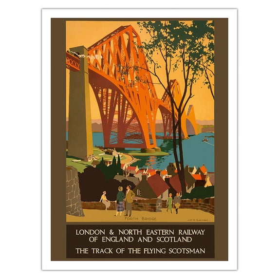 London and North Eastern Railway of England and Scotland - Forth Bridge - Vintage Travel Poster by Henry George Gawthorn c.1920 - Fine Art Matte Paper Print (Unframed) 24x32in