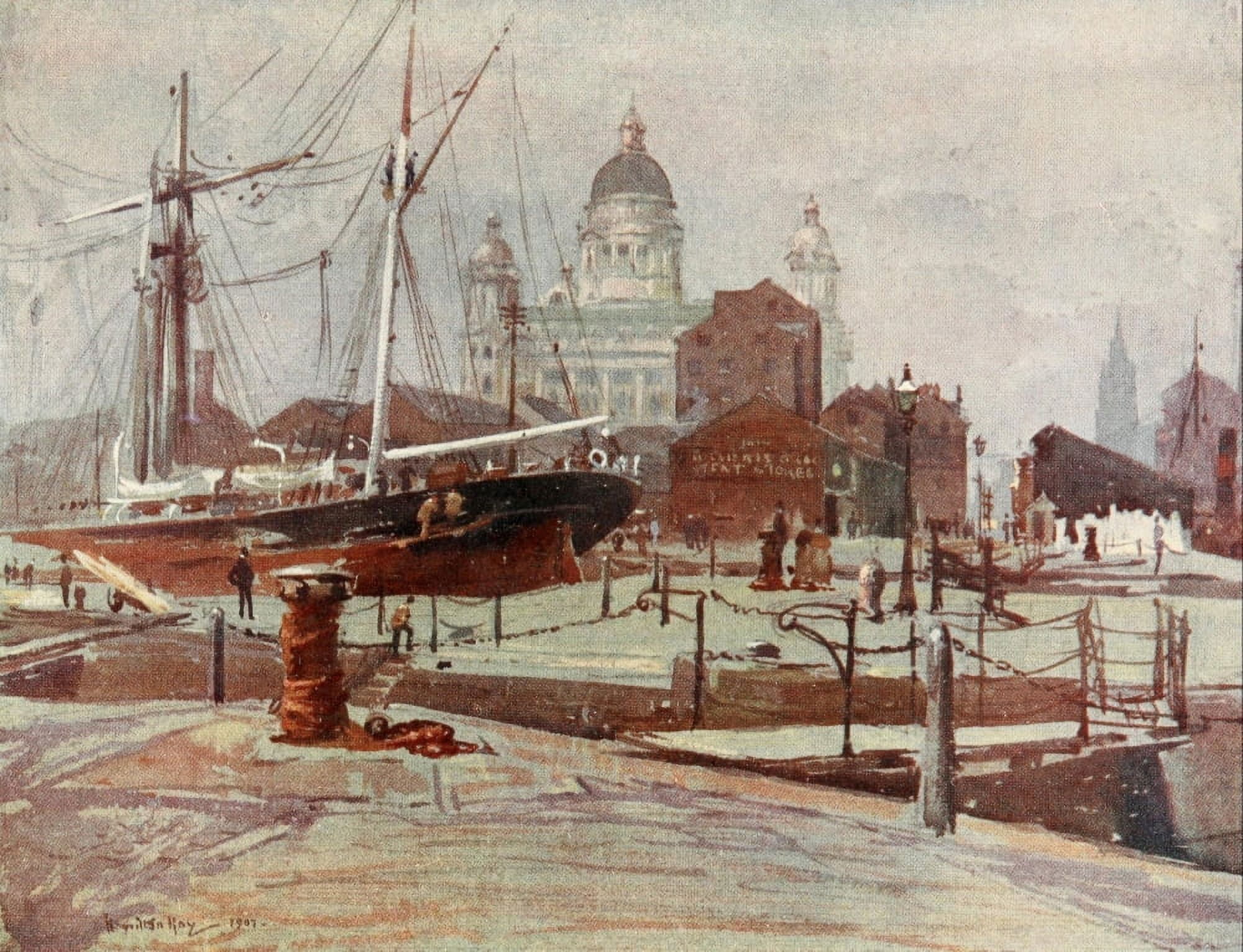 London & Northwestern Railway 1911 Among docks at Liverpool Canvas Art - James Hamilton Hay (24 x 36)