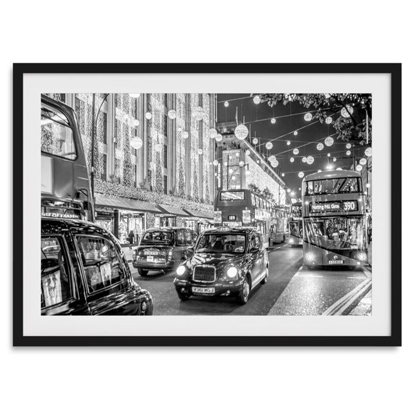 London Oxford Street On Christmas Fine Art Photography Print Black And White Urban Wall Art Selfridges Holiday Art For Home Decor