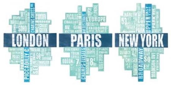 London Paris New York Type Canvas Art - Barry Goodman (10 x 20)