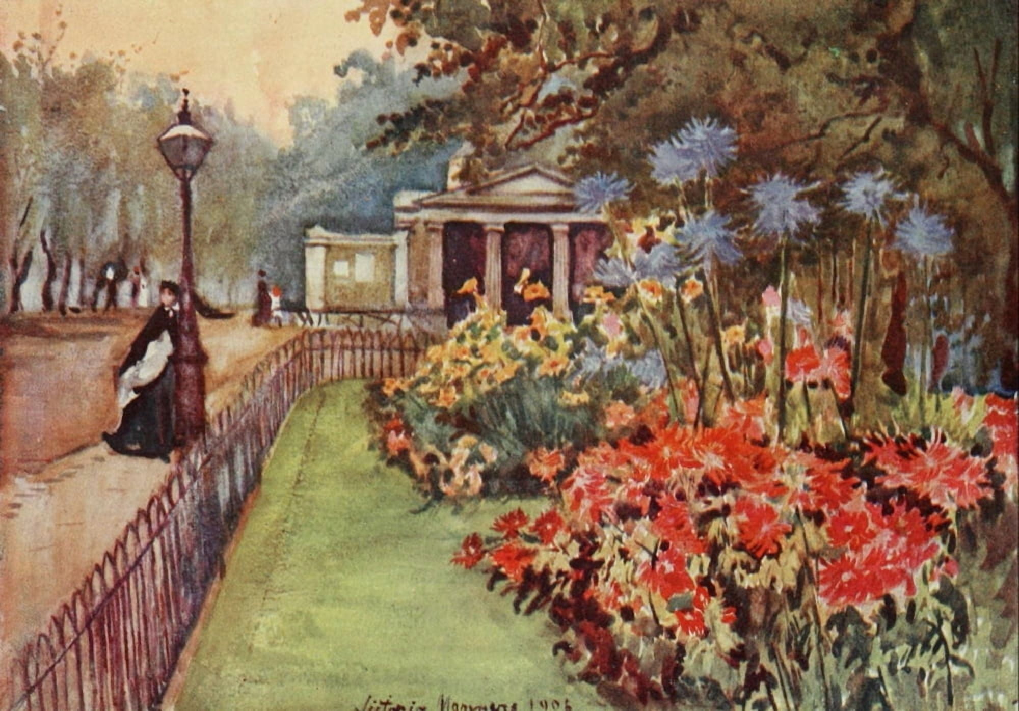 London Parks & Gardens 1907 Autumn Beds Hyde Park Canvas Art - Lady V Manners (18 x 24)