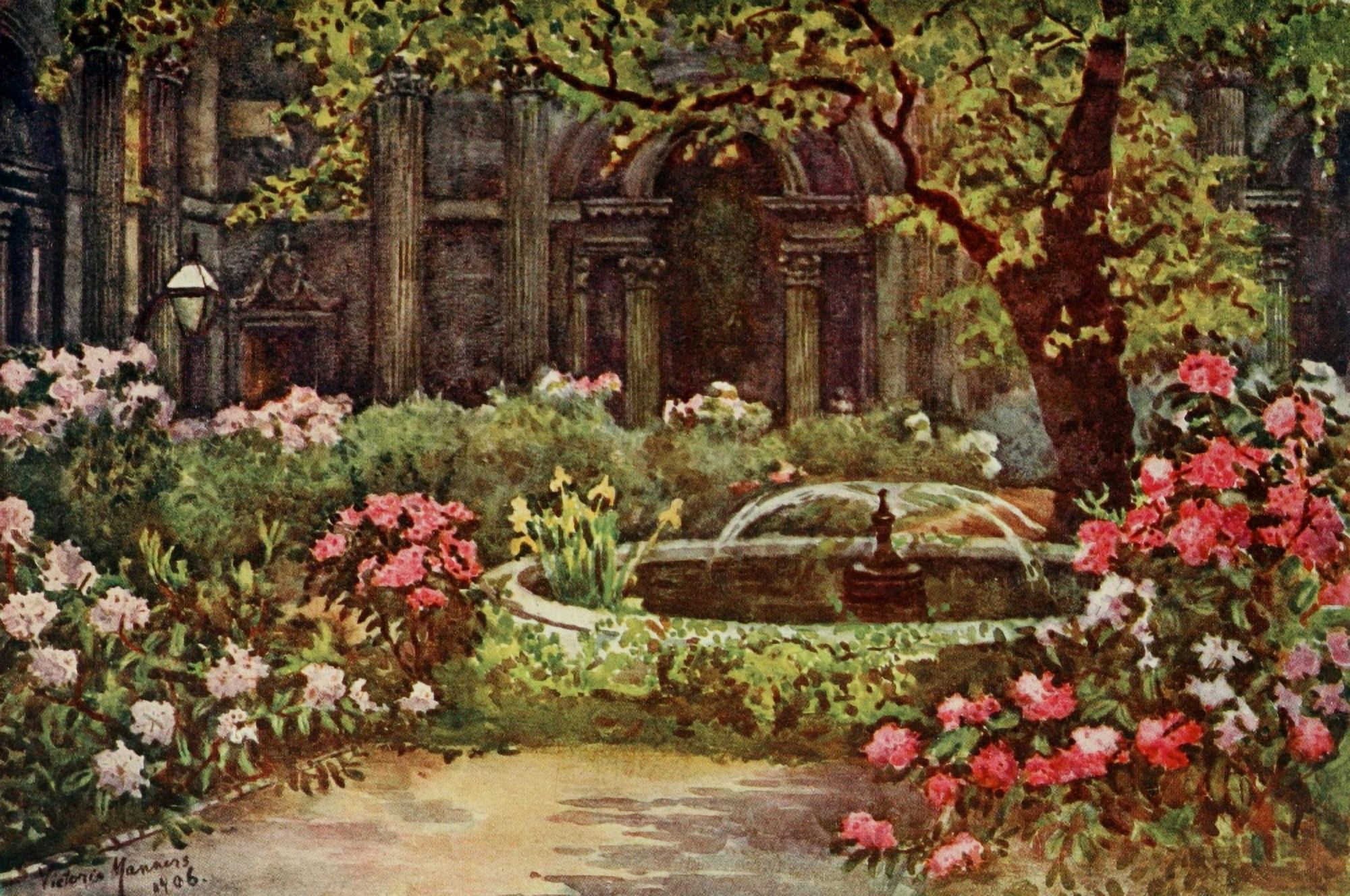 London Parks & Gardens 1907 Bank Garden Canvas Art - Lady V Manners (18 x 24)