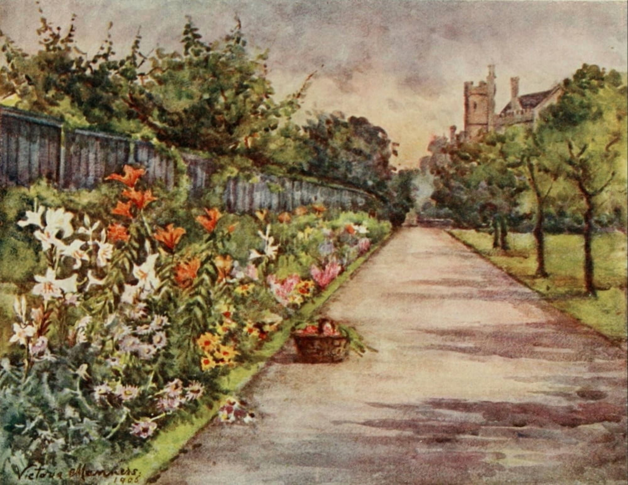 London Parks & Gardens 1907 Herbaceous Border Lambeth Palace Canvas Art - Lady V Manners (18 x 24)