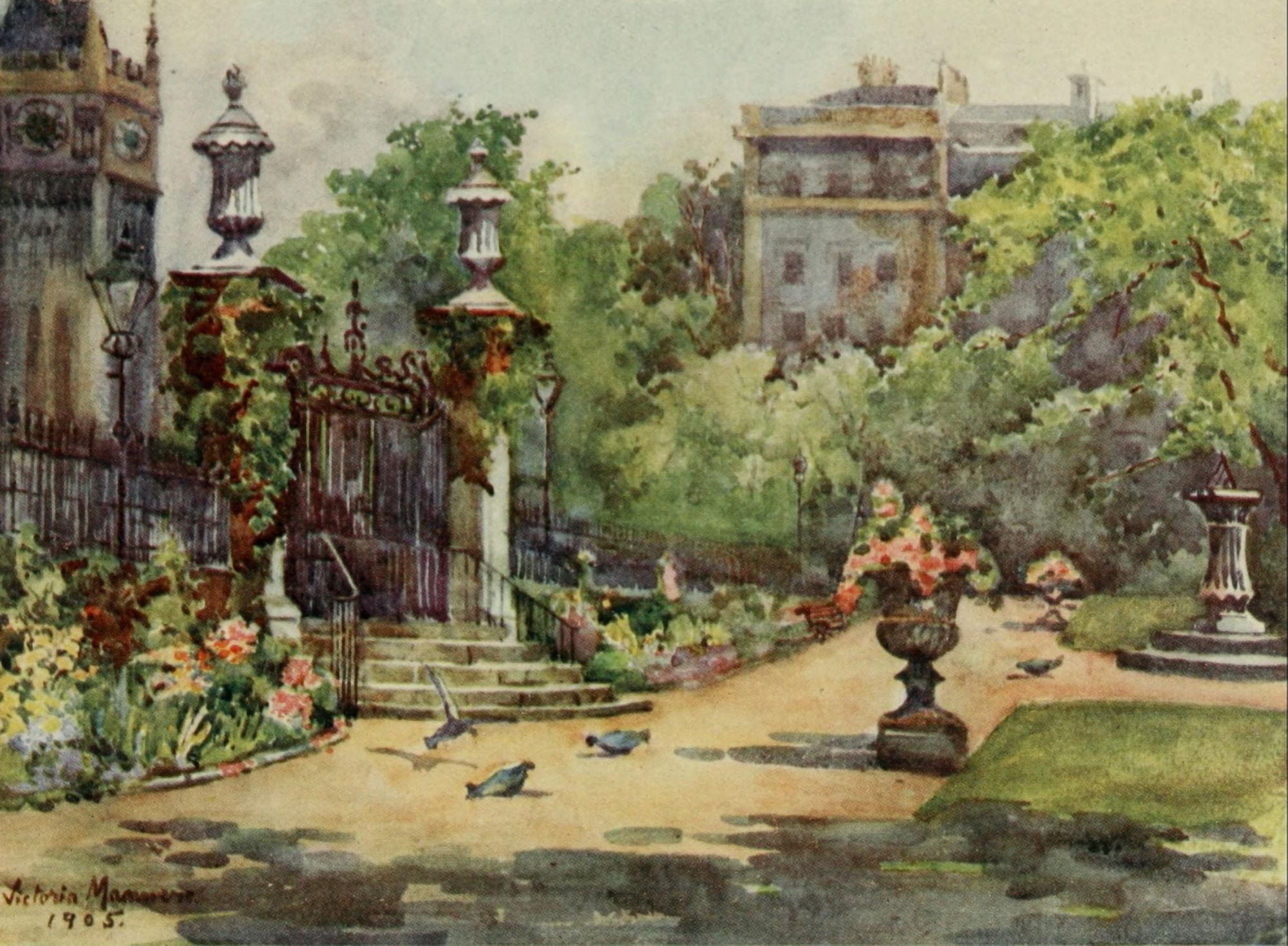 London Parks & Gardens 1907 Inner Temple Garden Canvas Art - Lady V Manners (24 x 36)