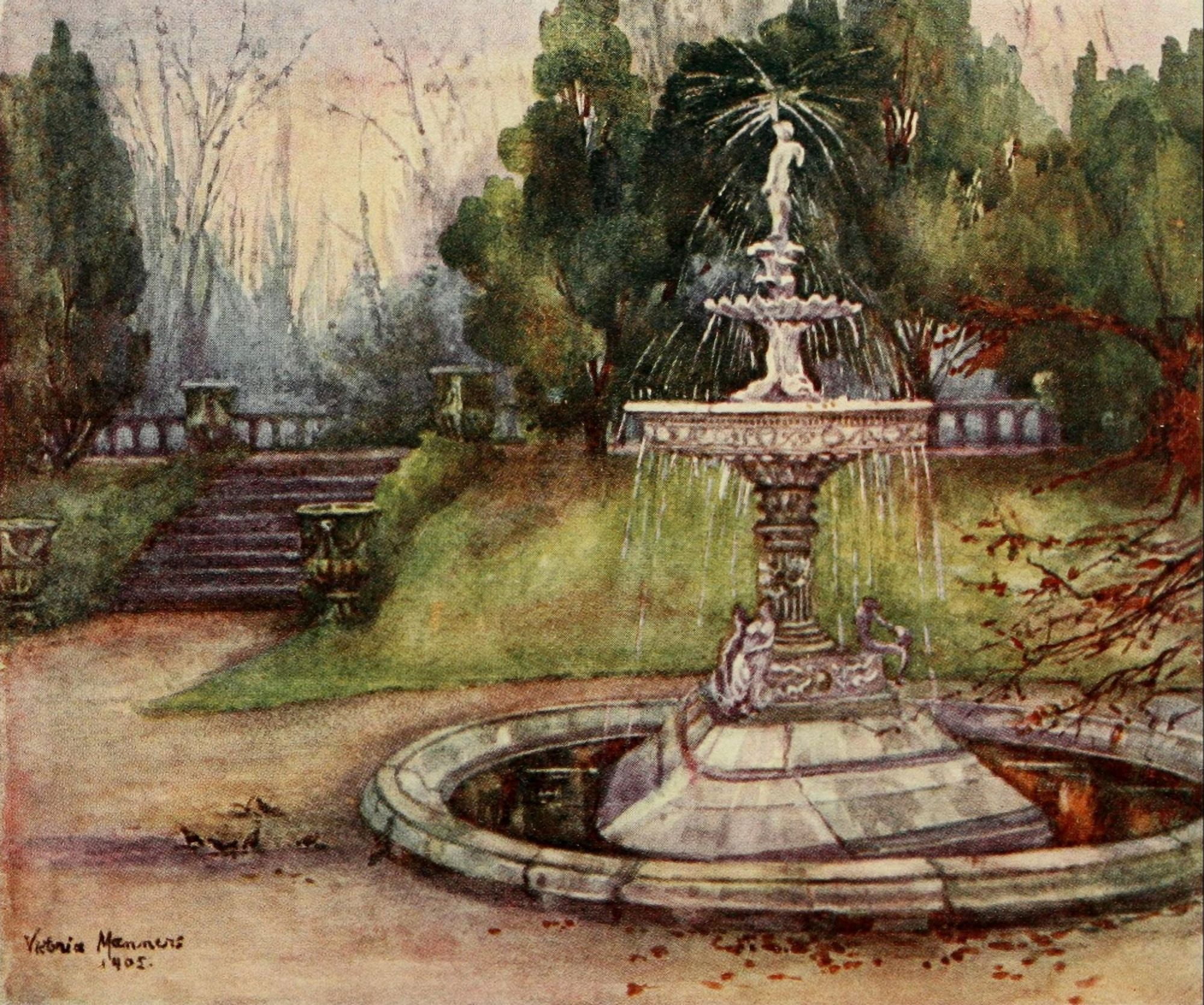 London Parks & Gardens 1907 St Katherines Lodge Regents Park Canvas Art - Lady V Manners (18 x 24)