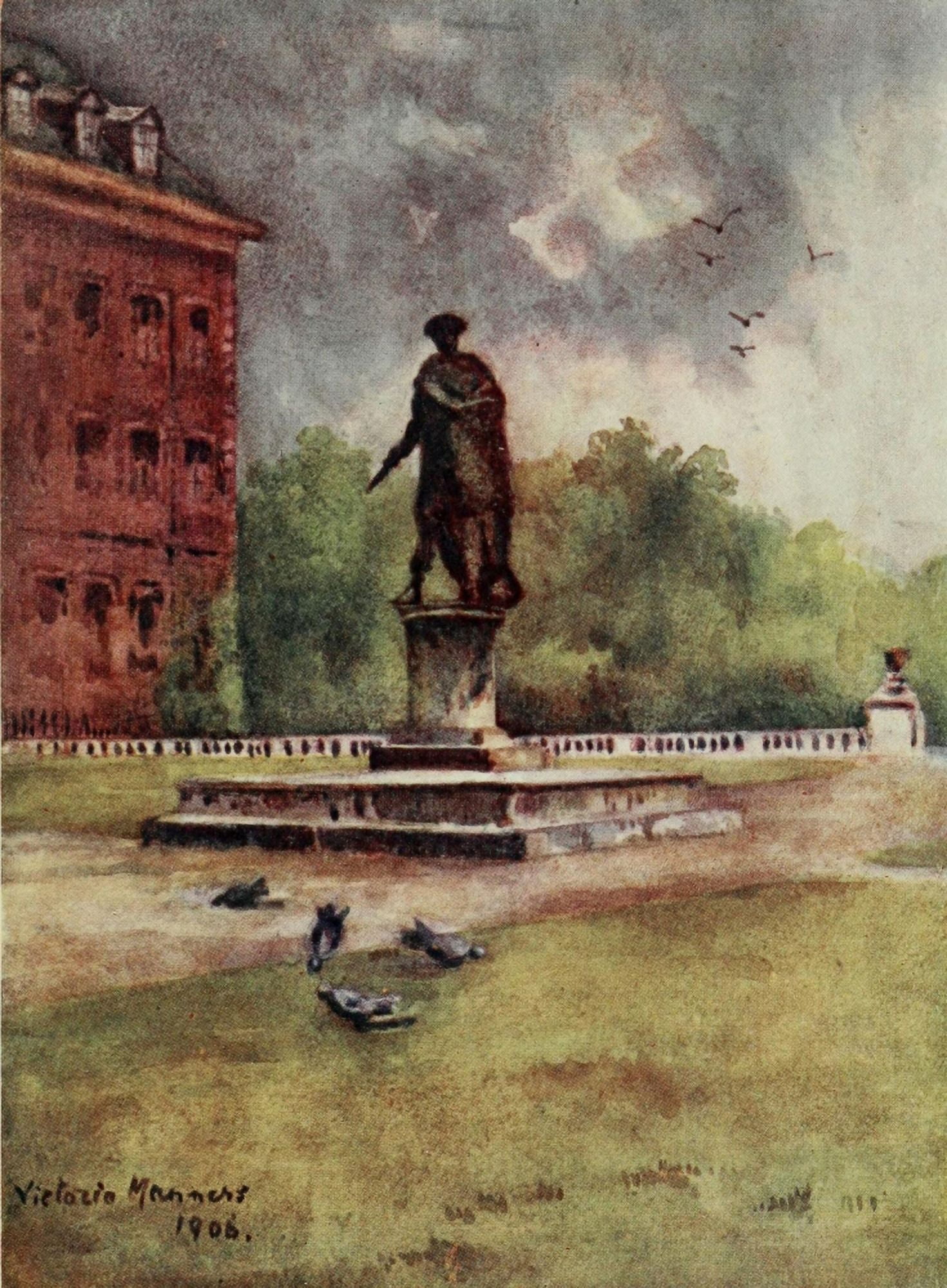 London Parks & Gardens 1907 Statue of Charles II Chelsea Hospital Canvas Art - Lady V Manners (18 x 24)