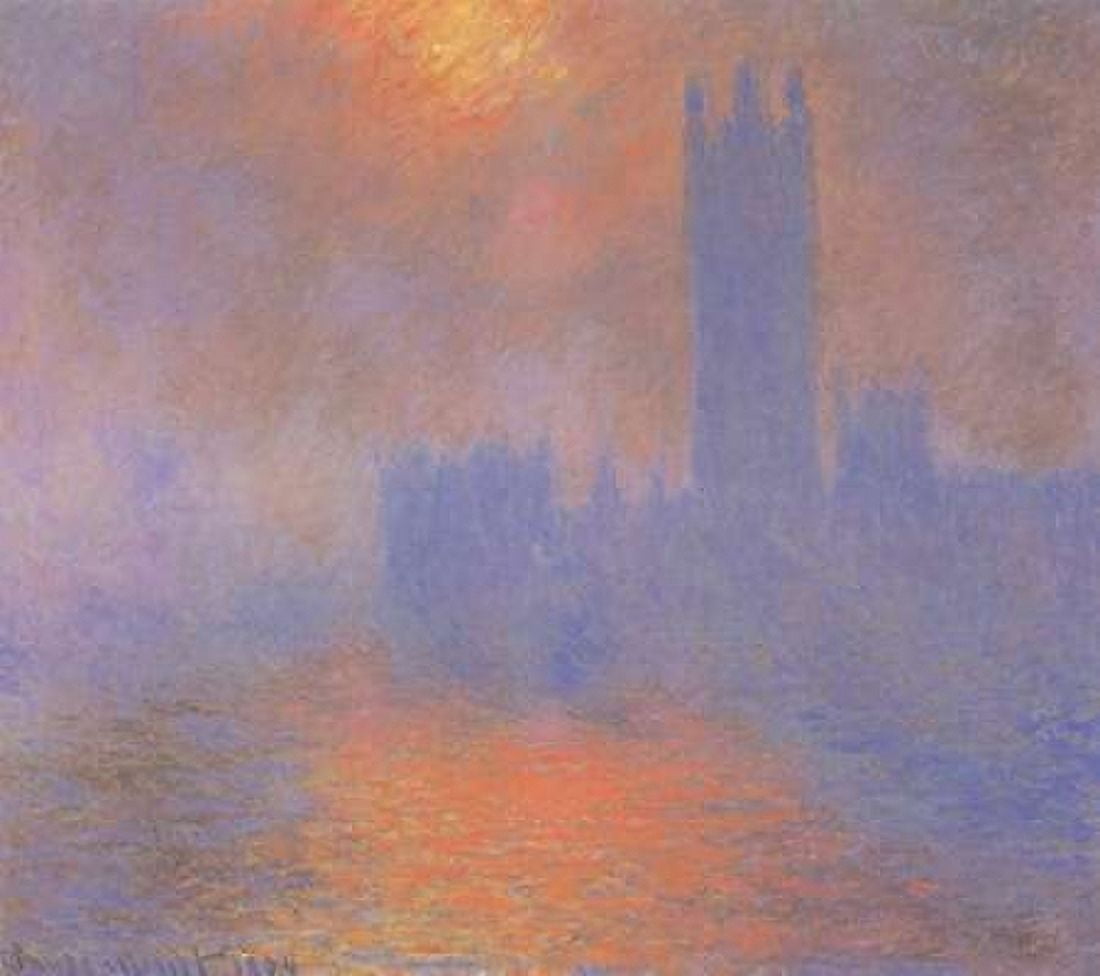 London Parliament With The Sun Breaking Through Fog Canvas Art - Claude Monet (24 x 24)
