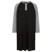 London Polo Mens Nightshirt - Cotton Long Sleeve Lounge, Sleep Henley Shirt Pajama - Mens Nightgown/Big Sleeping Top, Black/Large