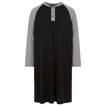 London Polo Mens Nightshirt - Cotton Long Sleeve Lounge, Sleep Henley Shirt Pajama - Mens Nightgown/Big Sleeping Top, Black/Large