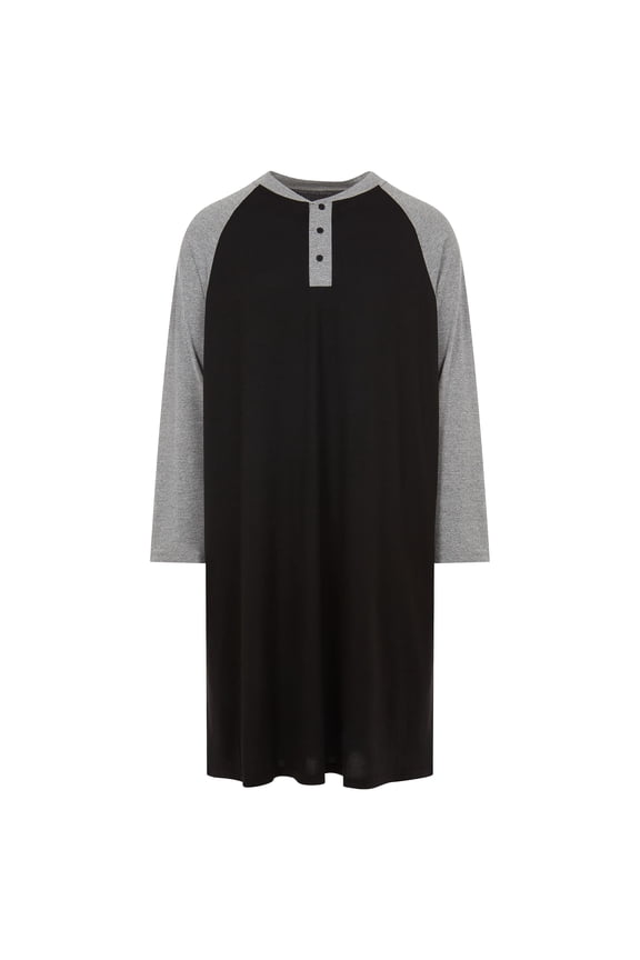 Mens Nightshirt, Cotton Long Sleeve Lounge, Sleep Henley Shirt Pajama, Mens Nightgown/Big Sleeping Top, Black/XXL
