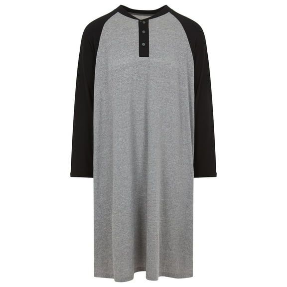 London Polo Mens Nightshirt - Cotton Long Sleeve Lounge, Sleep Henley Shirt Pajama - Mens Nightgown/Big Sleeping Top, Grey/Medium