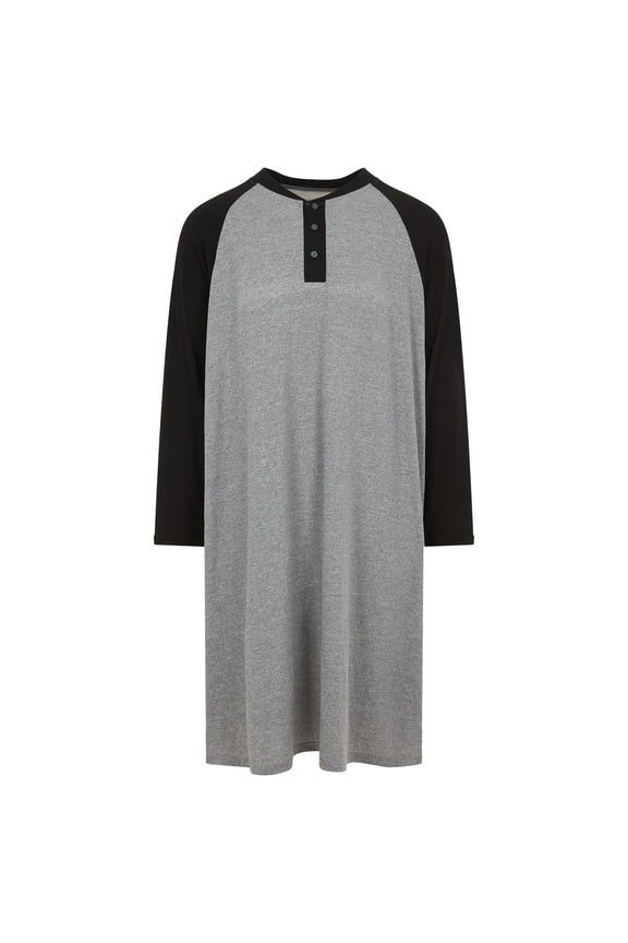 Mens Nightshirt - Cotton Long Sleeve Lounge, Sleep Henley Shirt Pajama - Mens Nightgown/Big Sleeping Top, Grey/Medium