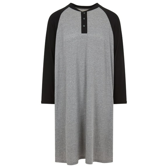 London Polo Mens Nightshirt - Cotton Long Sleeve Lounge, Sleep Henley Shirt Pajama - Mens Nightgown/Big Sleeping Top, Grey/Small