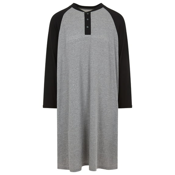 London Polo Mens Nightshirt - Cotton Long Sleeve Lounge, Sleep Henley Shirt Pajama - Mens Nightgown/Big Sleeping Top, Grey/Small