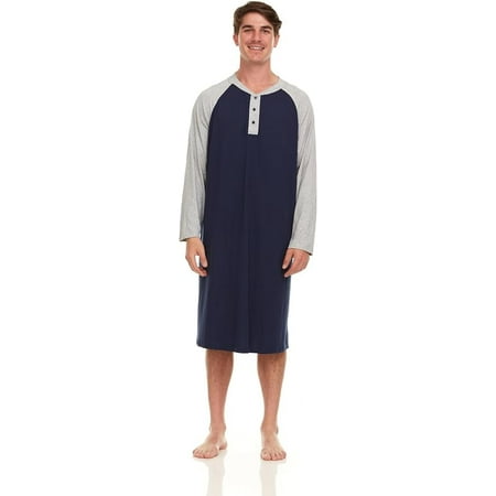 London Polo Mens Nightshirt - Long Sleeve Lounge, Sleep Henley Shirt Pajama - Mens Nightgown/Big Sleeping Top
