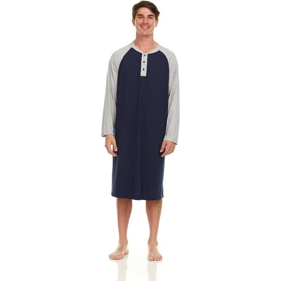 London Polo Mens Nightshirt - Long Sleeve Lounge, Sleep Henley Shirt Pajama - Mens Nightgown/Big Sleeping Top