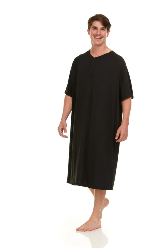 Mens Nightshirt - Short Sleeve Lounge, Sleep Shirt - Mens Sleeping Top, Black, X-Large