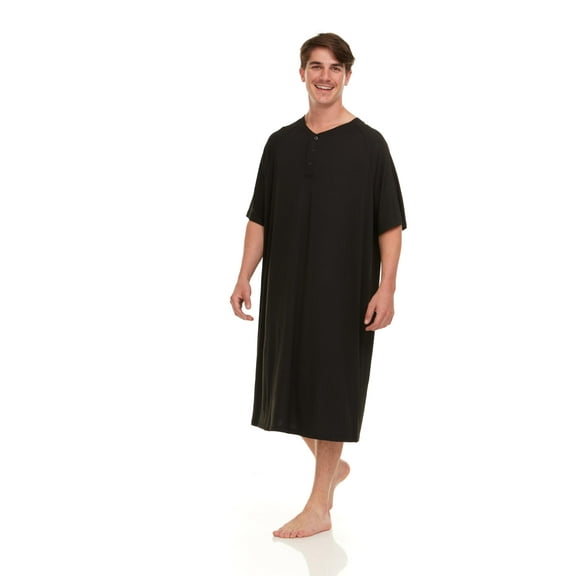 London Polo Mens Nightshirt - Short Sleeve Lounge, Sleep Shirt - Mens Sleeping Top, Black, XX-Large